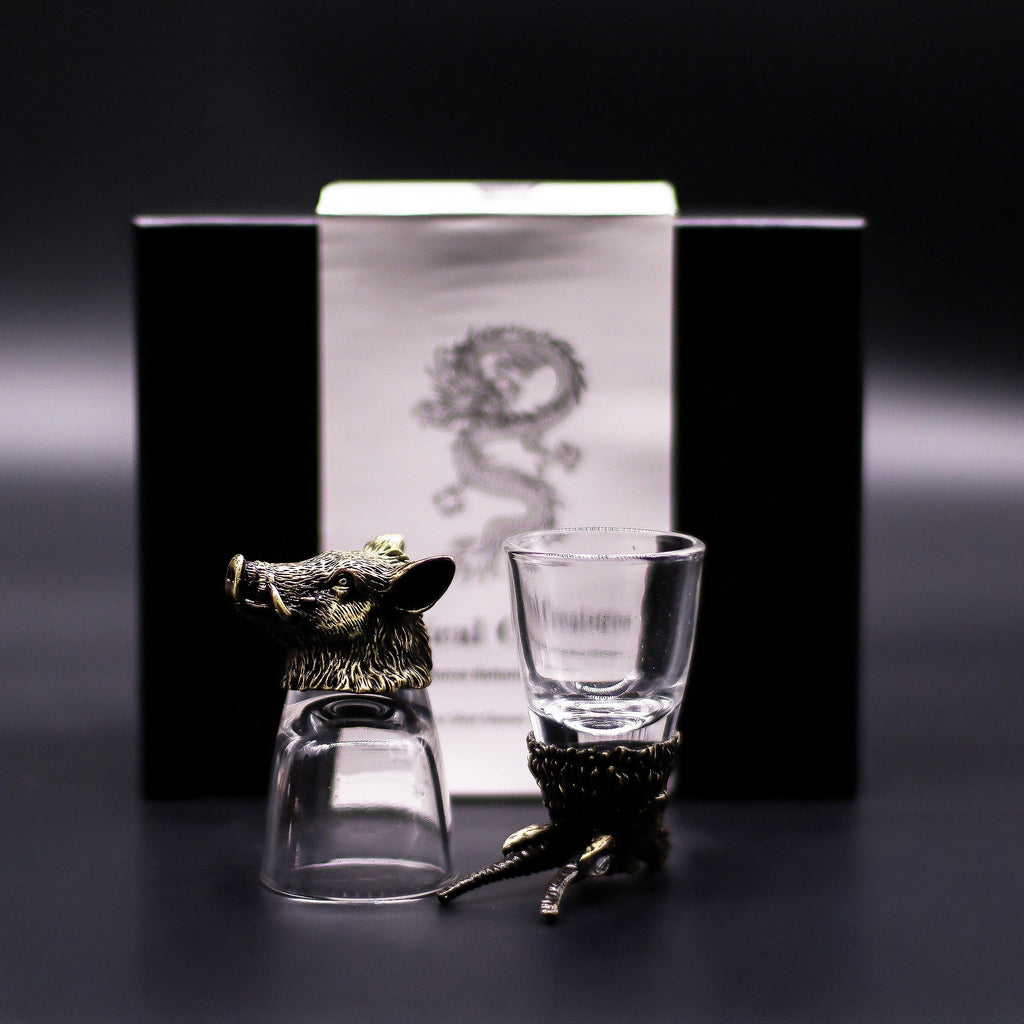 Gift Set of 6 Shot Glasses (50ml) - Wild Forest Creatures - Antique Bronze