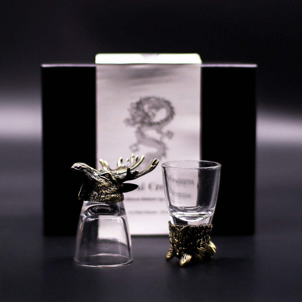 Gift Set of 6 Shot Glasses (50ml) - Wild Forest Creatures - Antique Bronze